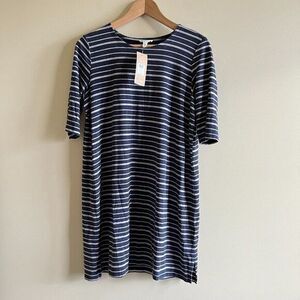 EILEEN FISHER DENIM TOP SHIFT DRESS‎ SHORT SLEEVE STRIPED WOMENS SIZE S